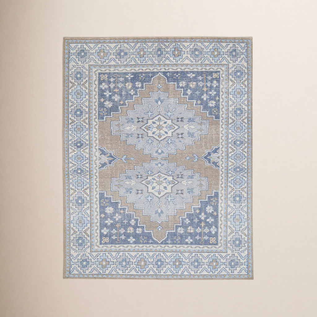 Distillery Handmade Beige/Blue Rug, Rectangle 7'6" x 9'6"