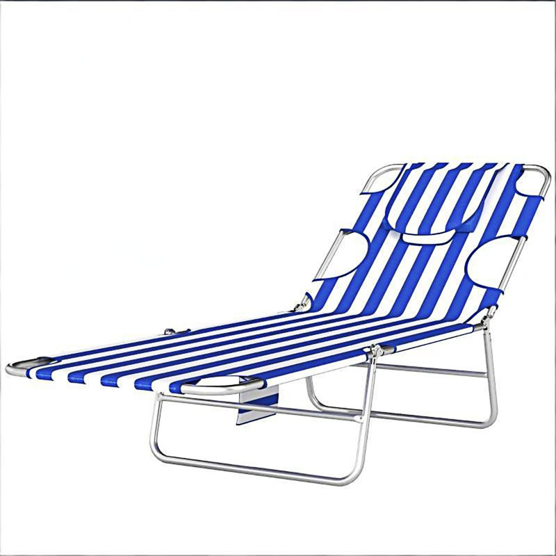 Outdoor Folding Chaise Lounge Chair Adjustable Back Tanning Chair, Blue