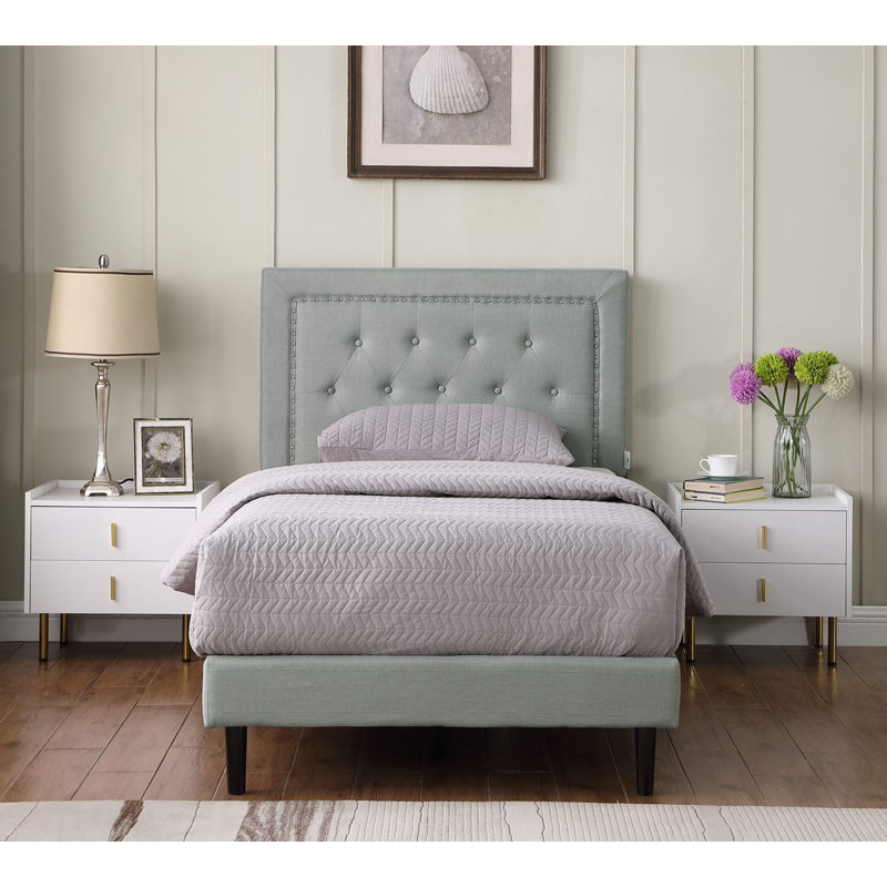 Cianciolo Upholstered Wingback Bed, Gray, Twin