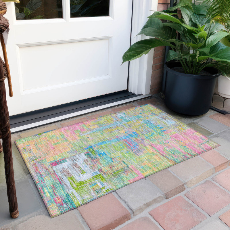 Machine Washable Indoor/Outdoor Christain ACN1342 Pink Rug, Rectangle 1'8" x 2'6"