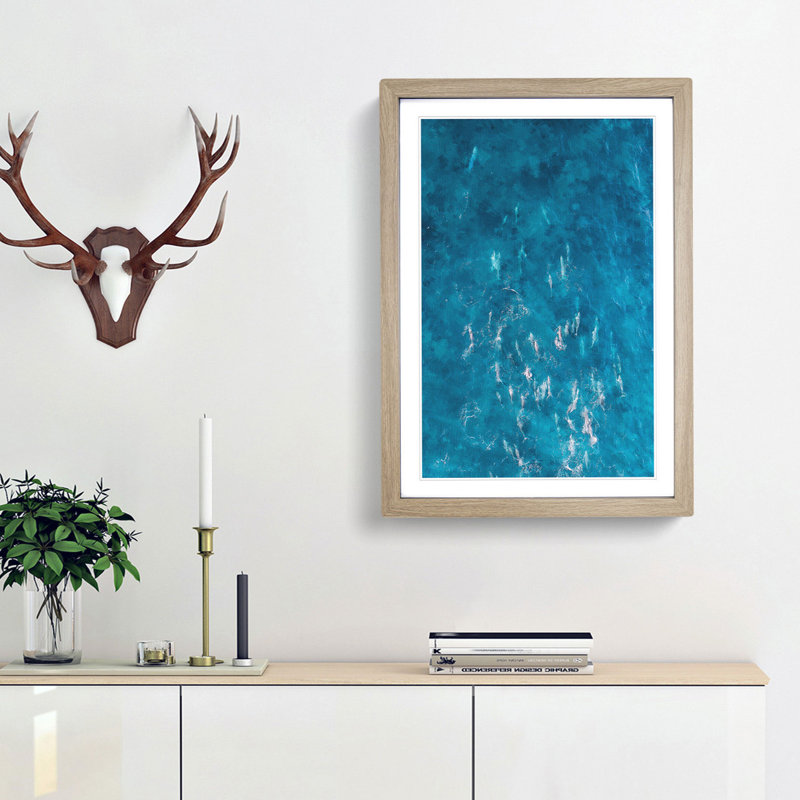 Many Dolphin - Picture Frame Painting Print, 33cm H x 24cm W x 2cm D, Oak Framed