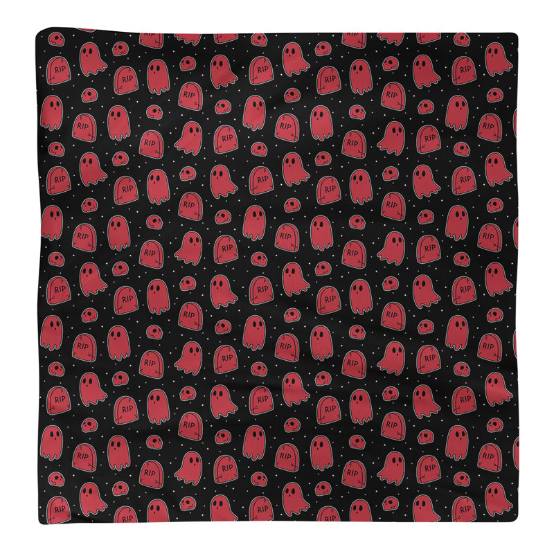 Serviette de coton à motif fantôme, Noir / Rouge, H 0,1 po x l 10 po x P 10 po, Sergé de coton