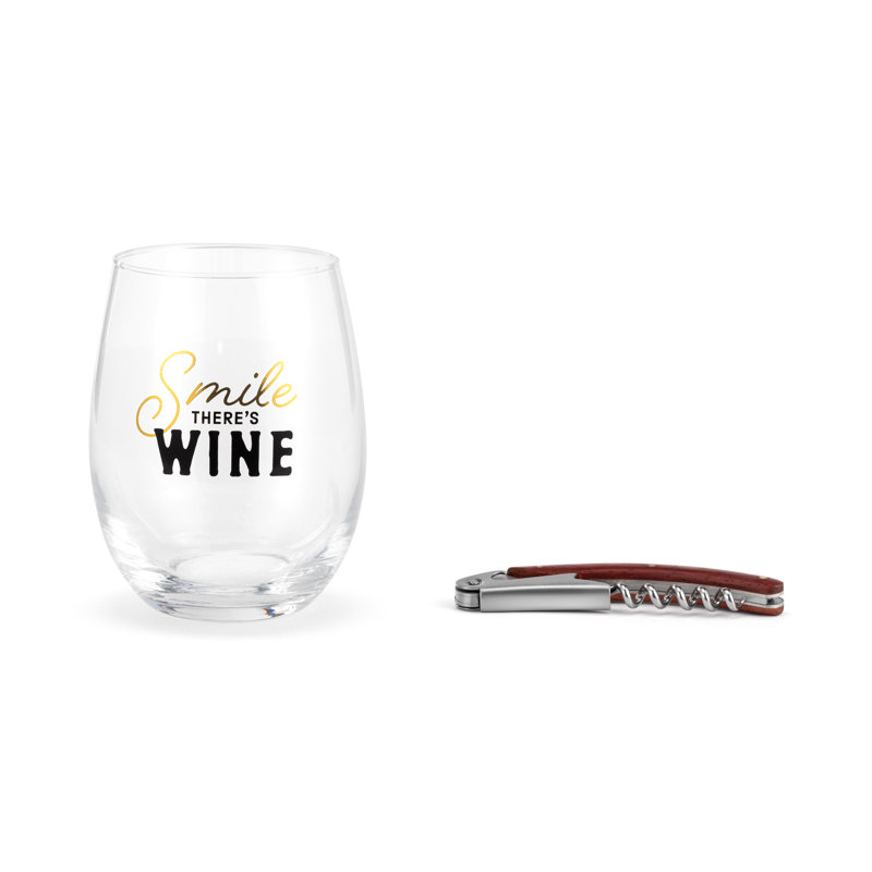 Smile Wine Glass & Corkscrew Set - 10Oz