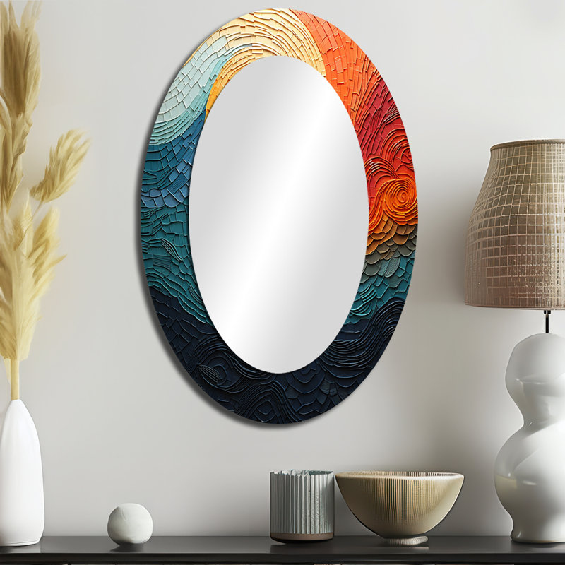 Miroir mural moderne bleu sarcelle Op Art Rhythmic Illusion III, 36 po x 24 po