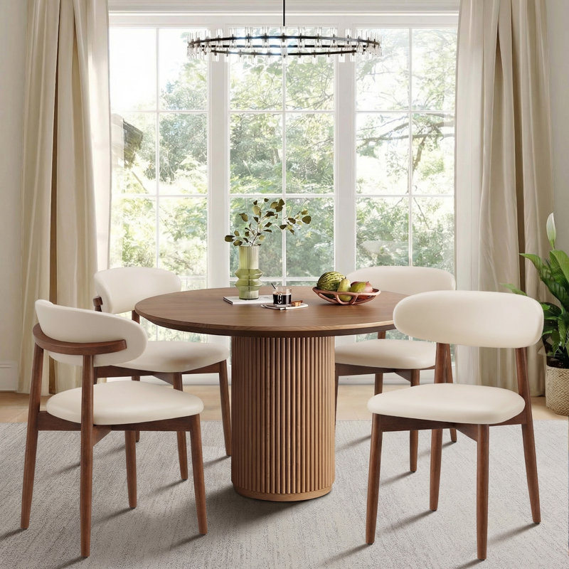 Upholstered Solid Wood Side Chair Dining Chairs, L-Beige