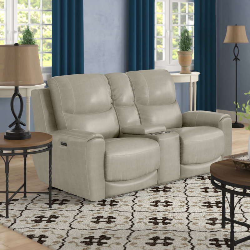 Causeuse inclinable en cuir Kittitas, Ivoire ivoire