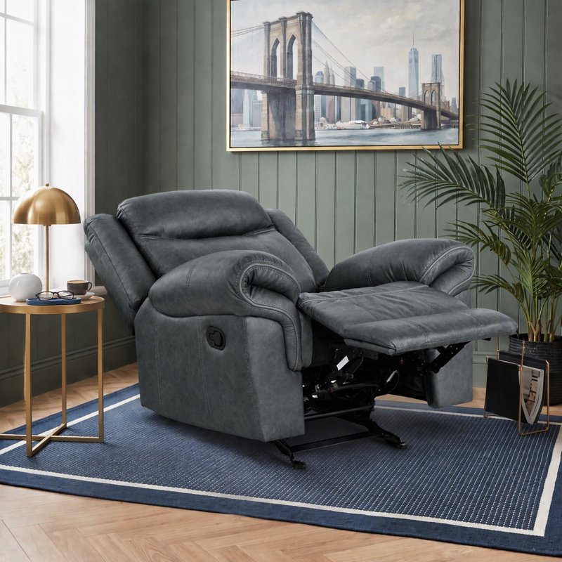 Fauteuil inclinable à bascule de style transitionnel avec accoudoirs et repose-pieds rembourrés épais, Gris foncé