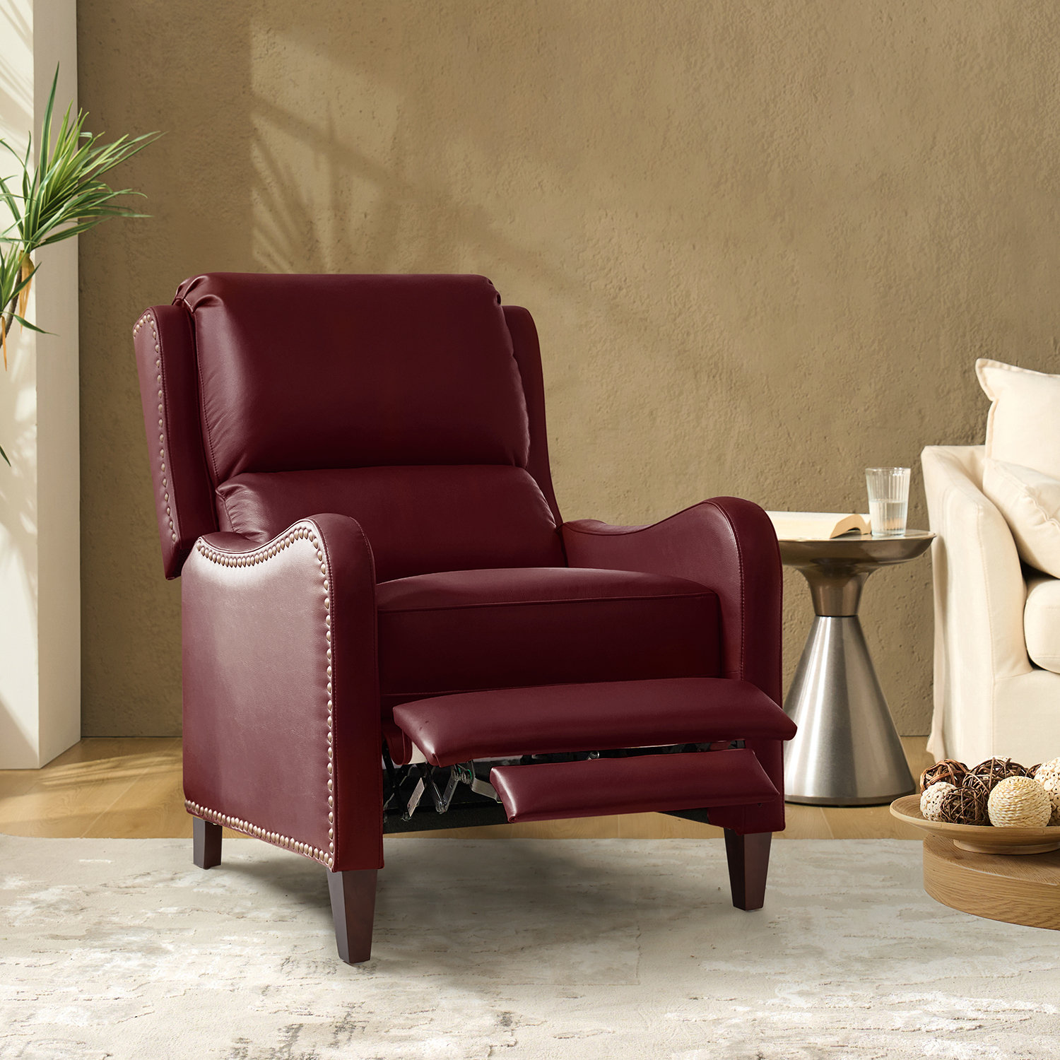 Beecher 29" Genuine Leather Manual Recliner, Burgundy Top Grain Leather