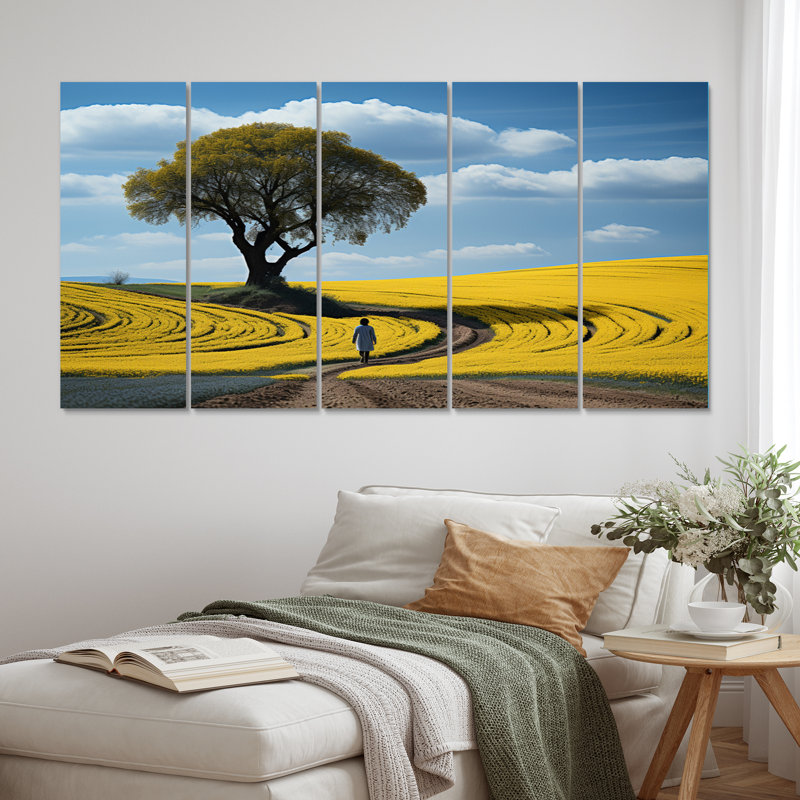 «Green Minimalisme Meadow I», impression sur toile de paysages - 5 panneaux égaux