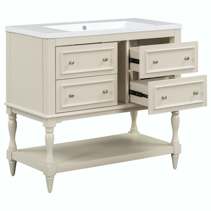 Meuble-lavabo de salle de bain avec lavabo, Beige