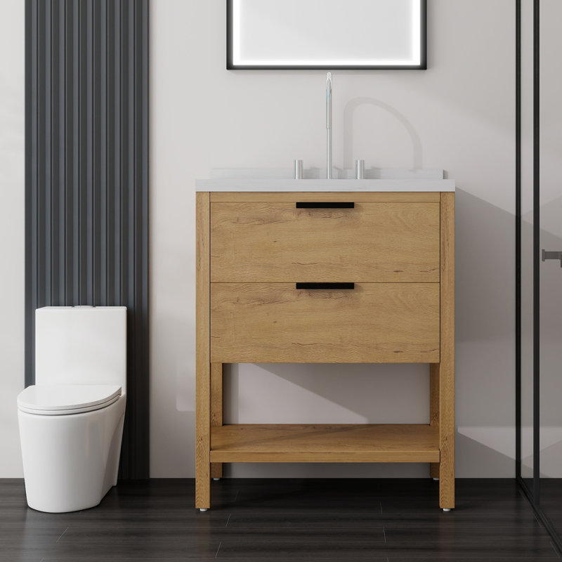 Meuble-lavabo autoportant avec lavabo, Chêne, 30"