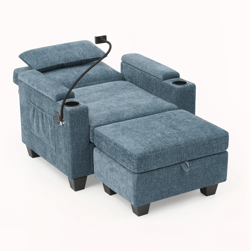 Canapé inclinable simple avec dossier réglable manuellement, Bleu
