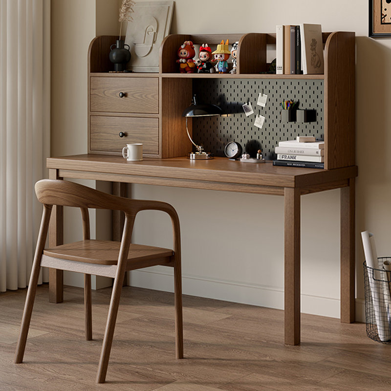 Nut-brown Rectangular Solid Wood with 2 drawers writing desk, 53.15" H x 62.99" W x 23.62" D 