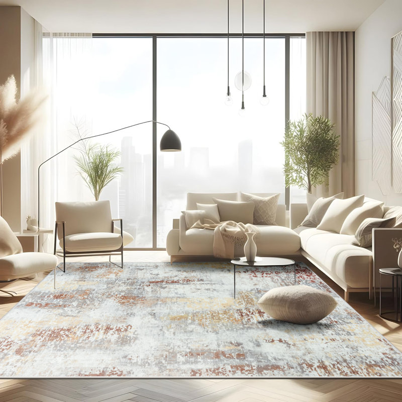 Tapis lavable d'intérieur moderne à motif abstrait Groner, Rectangle de 5 pi x 8 pi