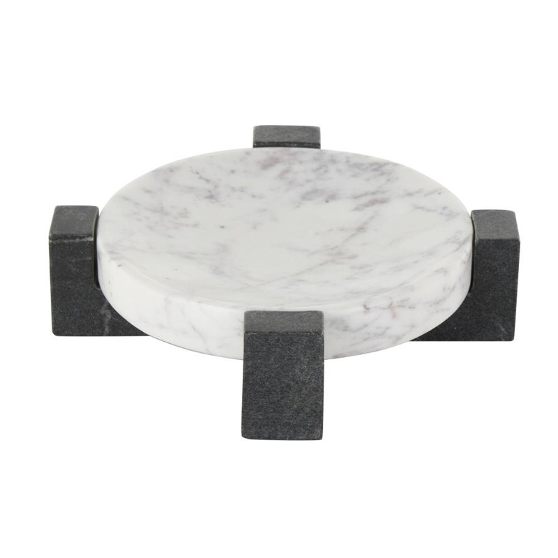 Plateau rond Besser Cole et marbre gris avec base en forme de X noire, H 2,6 po x l 8,15 po x P 8,1 po