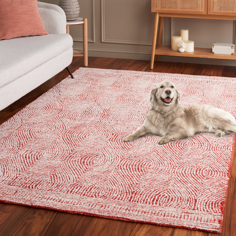 Cole Hand Tufted Wool Rug, Rectangle 6' x 9', Ivory/Red