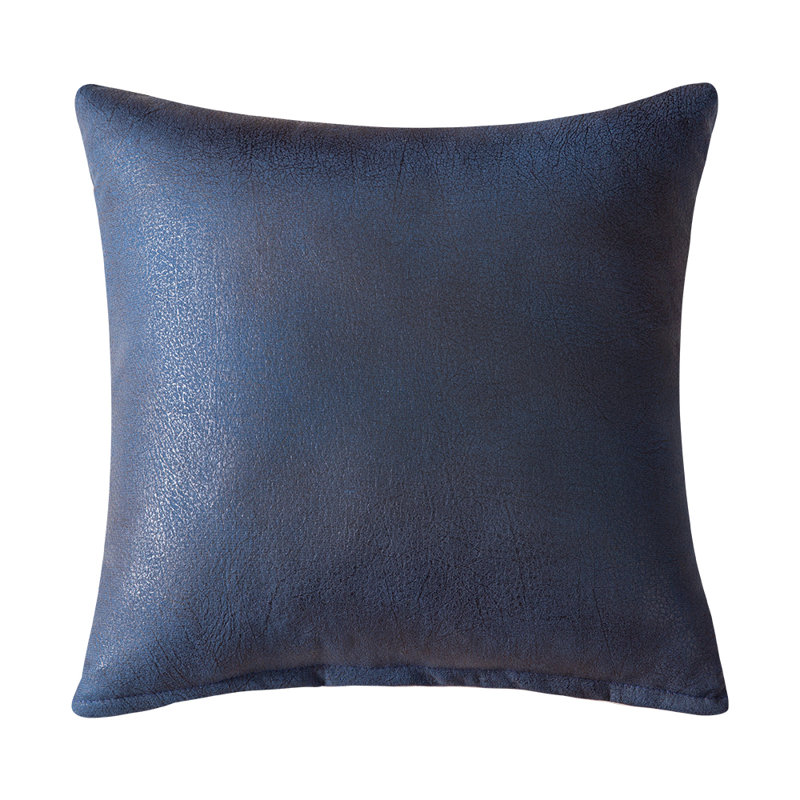 Coussin en similicuir, Bleu marine, 18"H x 18"W, Polyester/Polyfill