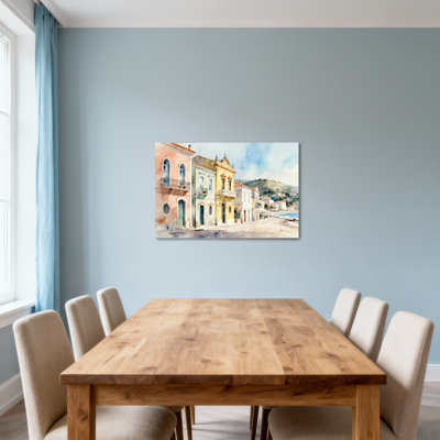Scenic & Cityscapes Colorful Mediterranean Street Scene Watercolor Art
