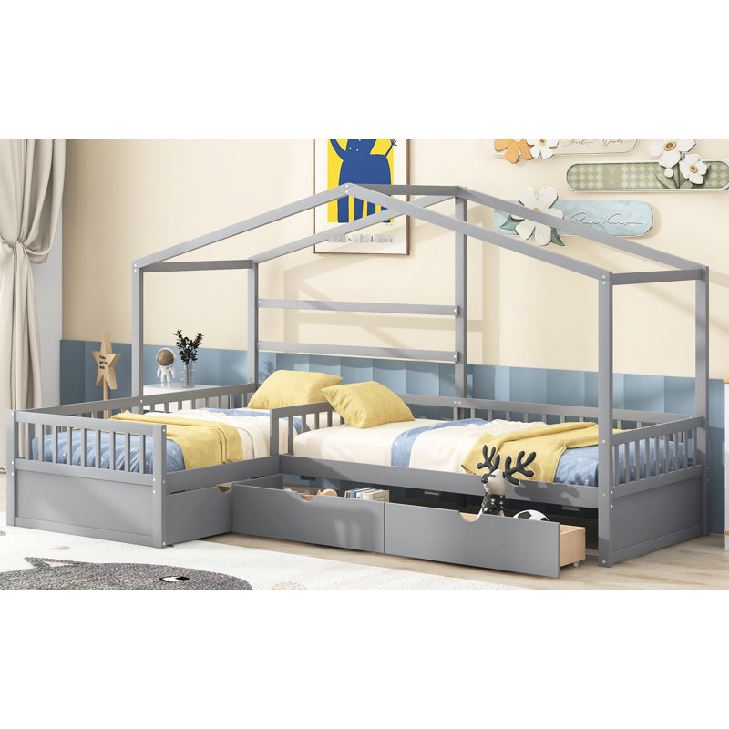 Lit plateforme gris avec 3 compartiments de rangement - chambre à coucher essentielle, très fonctionnelle et élégante, Gris