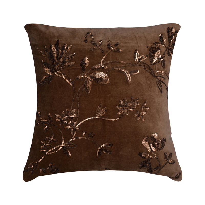 Ensemble de housses de coussin en lin et velours brun avec broderie - Décoration de Noël 18 x 18 pour canapé et lit, 18 x 18