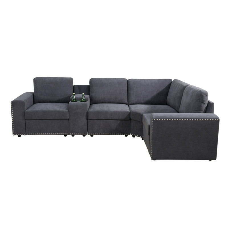 Upholstered L-Shaped Sectional Reversible, Gray Flannel