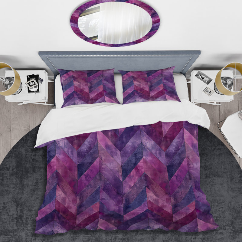 Ensemble de housse de couette à chevrons mauves - Glam Enchantment, Queen Duvet Cover + 2 Standard Pillow Shams