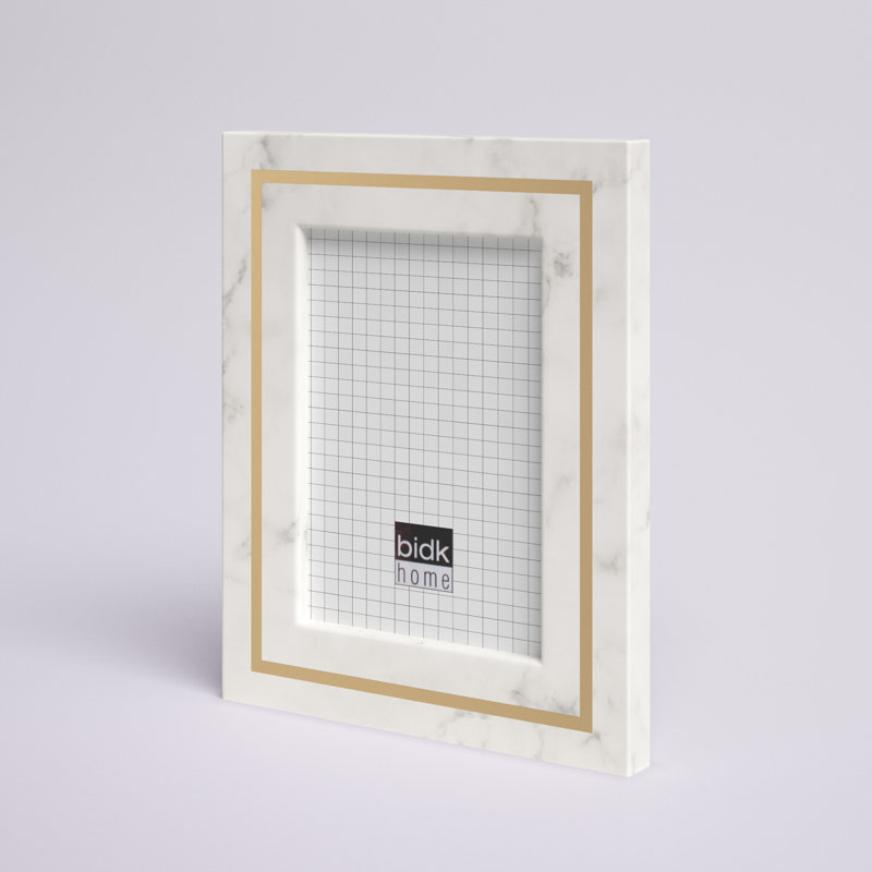 Classic White Marble 5x7 Picture Frame with Brass Inlay