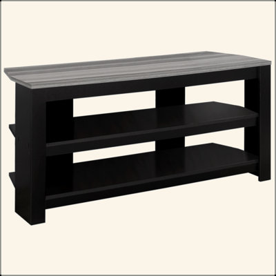 Meuble télé, console de 42 po, meuble multimédia, tablettes de rangement, salon, chambre à coucher, stratifié noir et gris, contemporain, moderne