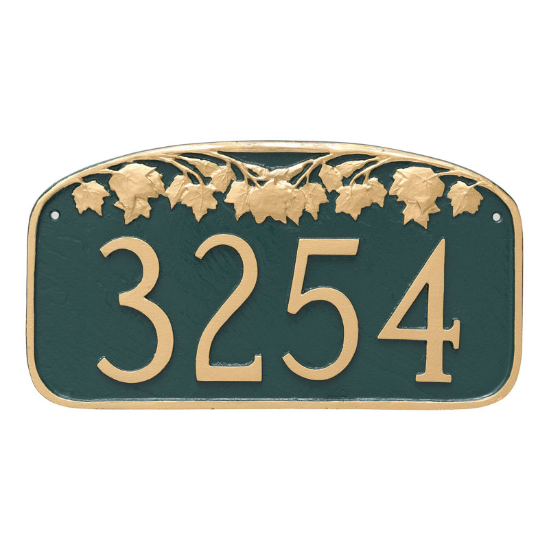 Plaque d'adresse feuille d'érable, Oui, Vert chasseur / Or
