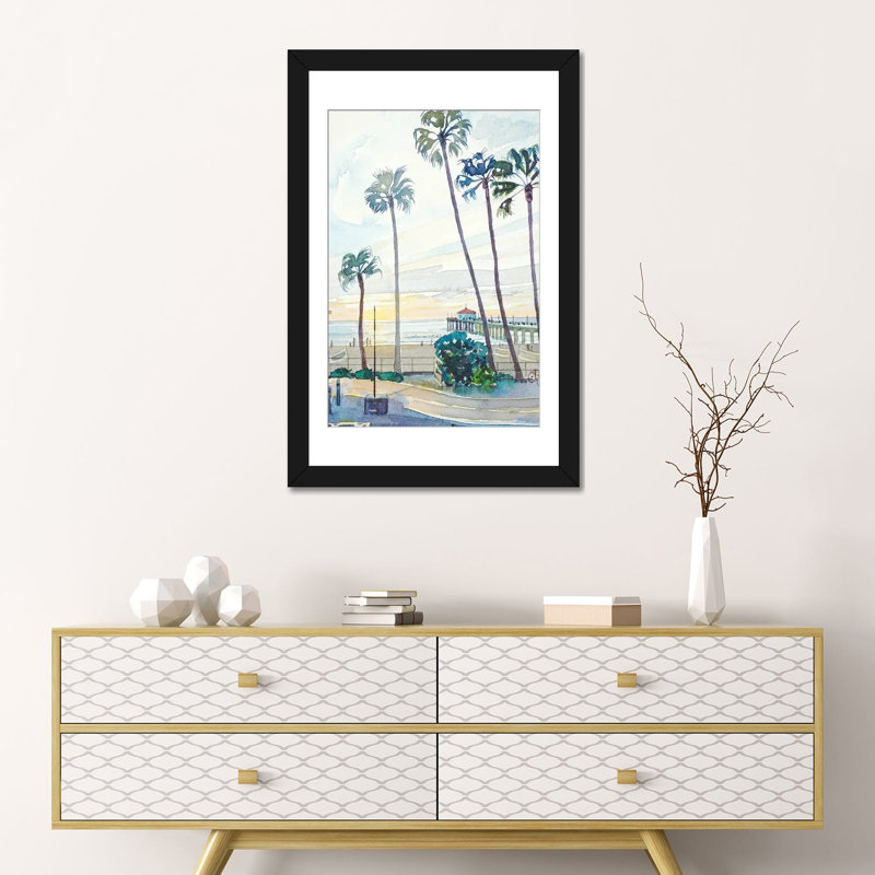 «Manhattan Beach Pier» par Luisa Millicent, reproduction d'art sur toile tendue, Papier d'art encadré noir
