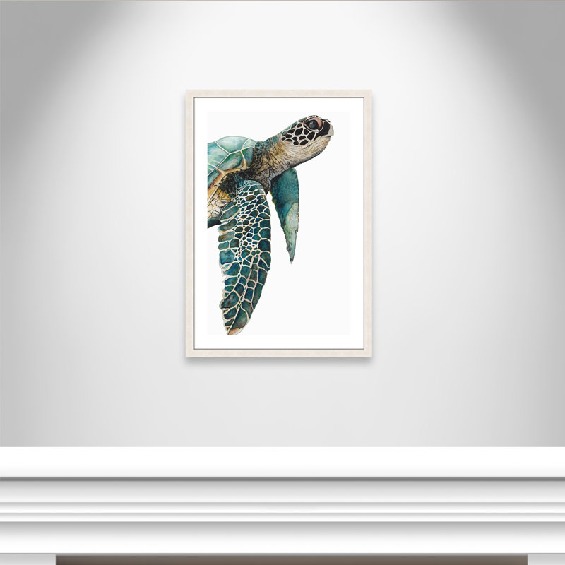 Grande tortue de mer - reproduction de cadre photo, H 36 po x l 26 po x P 1,125 po, Cadre à grain de bois blanc