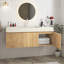 Meuble-lavabo de salle de bain avec lavabo, armoire de rangement murale en contreplaqué avec tiroir et 2 portes, comptoir à motif de travertin avec lavabo Roma-2079718231