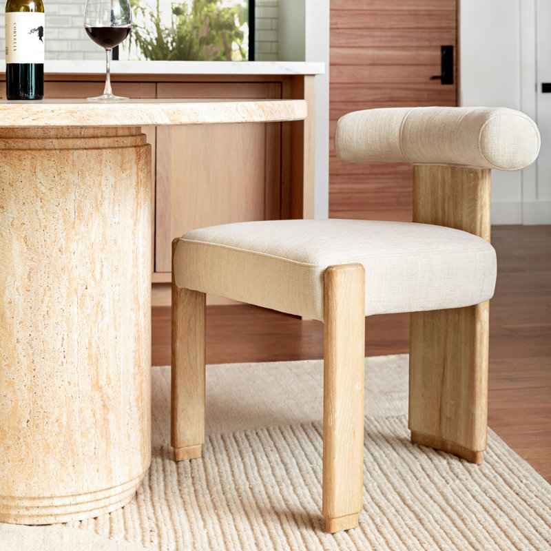 Gwyneth Rubberwood Upholstered Dining Chair, Cream, Beige/Natural Wood