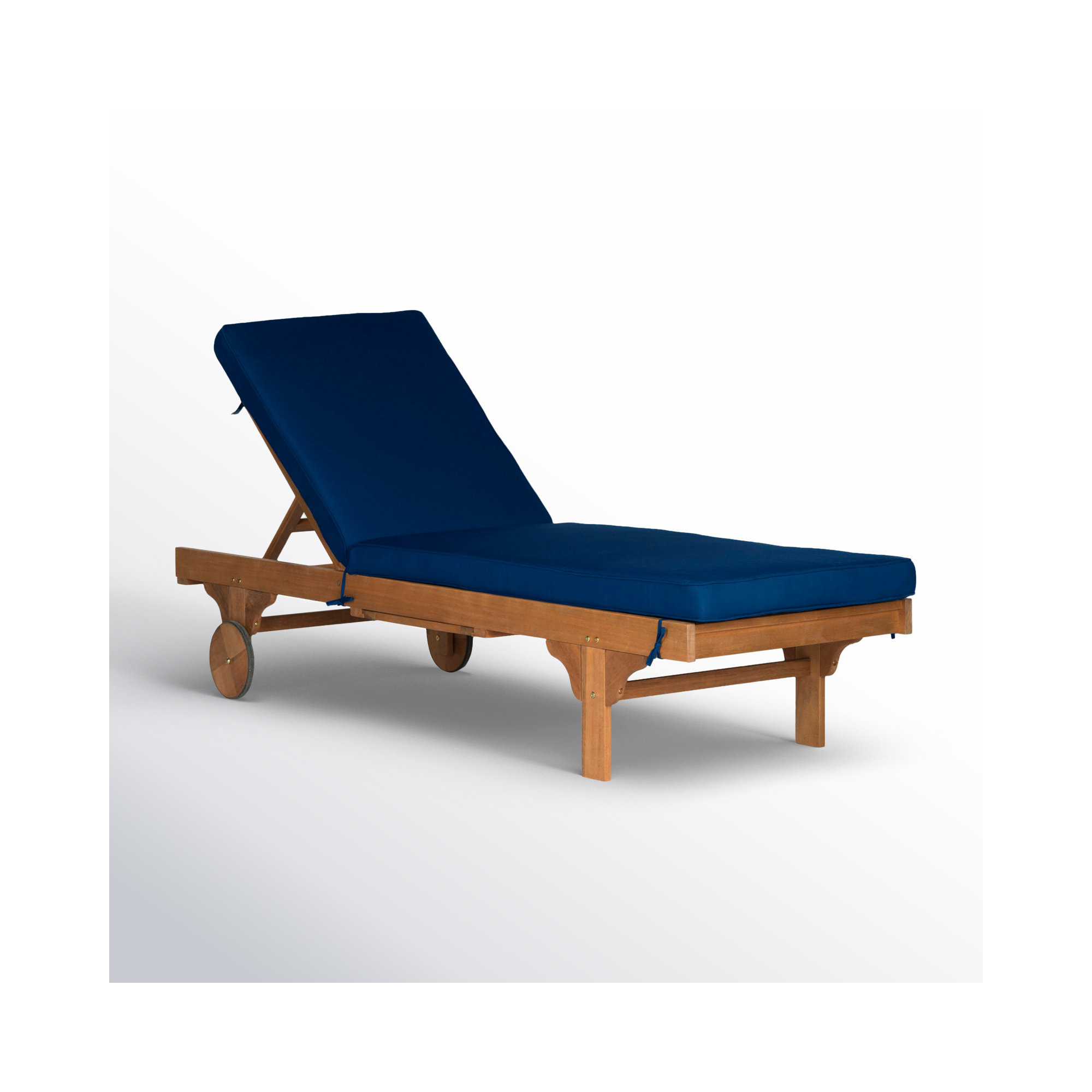 27.6'' Outdoor Eucalyptus Chaise Lounge, Natural, Navy