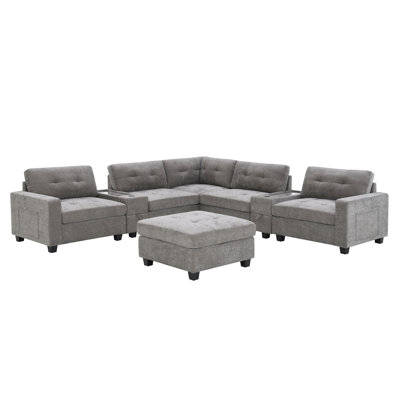 104'' Sectional Sofa With Acrylic Table Top