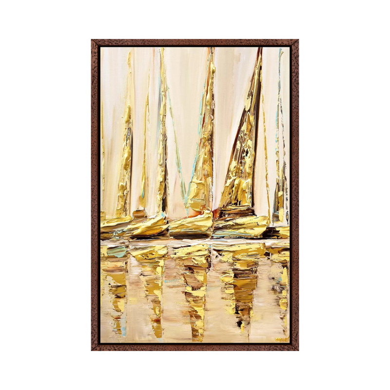 Sail With Me by Osnat Tzadok - Painting on Canvas, 101.6cm H x 66.04cm W x 3.81cm D, Classic Brown Wood Floater Framed