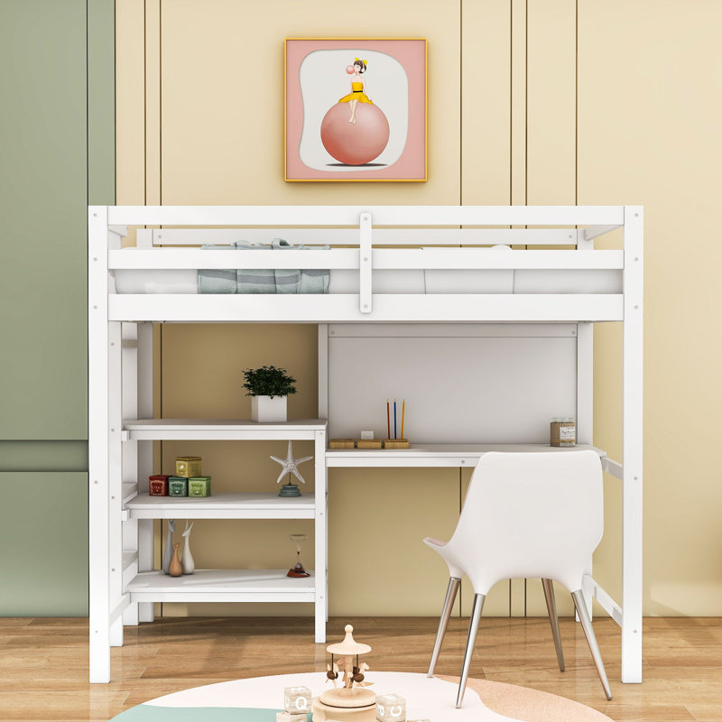 Aboubakar Kids Twin Loft Bed, White, Twin 