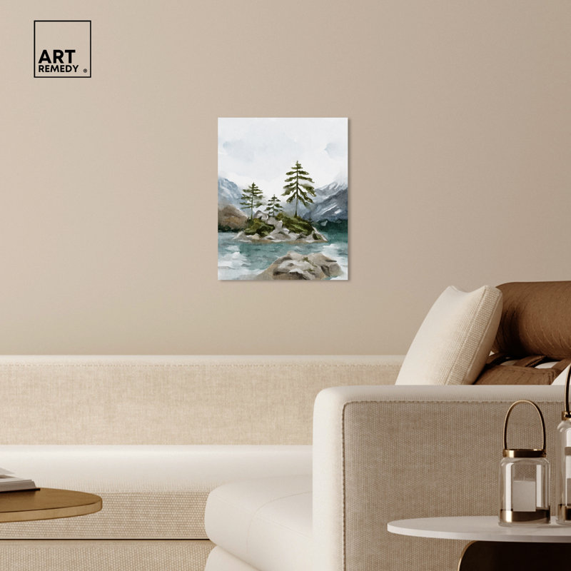 Cold Winter Lake Watercolor Landscape Canvas Wall Art, 16" x 20"