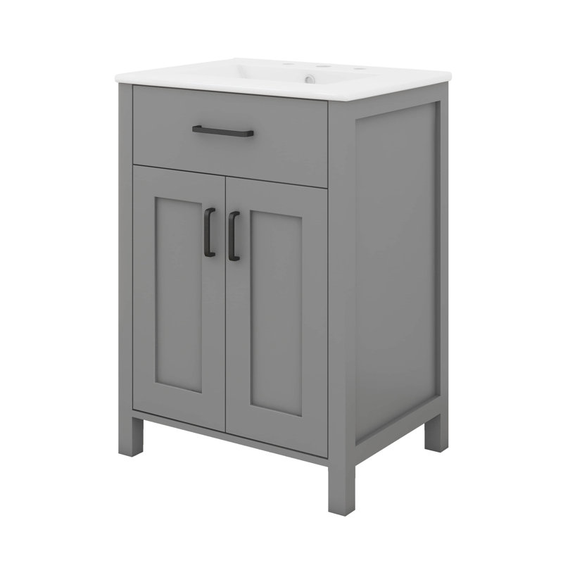 Ensemble de meuble-lavabo 48 po avec lavabo double, armoire de rangement autoportante avec portes à fermeture en douceur, tiroir rabattable, tablettes de porte à double couche