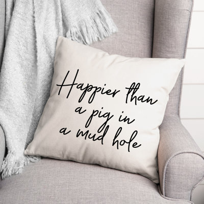 Coussin décoratif noir et blanc "Happier Than a Pig"