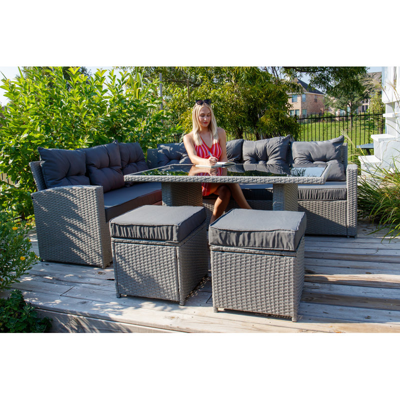 Ensemble de conversation modulaire en rotin 4 pièces avec coussins Runkle