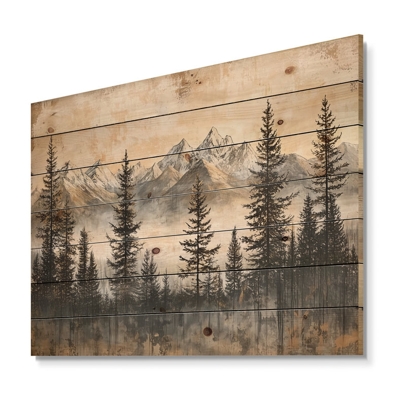Timber and Peaks Mountain Simplicity in Winter IV - paysage de montagnes, art mural en bois, H 34 po x l 44 po x P 0,78 po