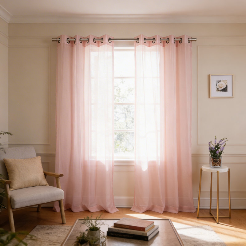 Paire de rideaux semi-transparents avec œillets Taumsauk, Rose, L 52 po x L 96 po