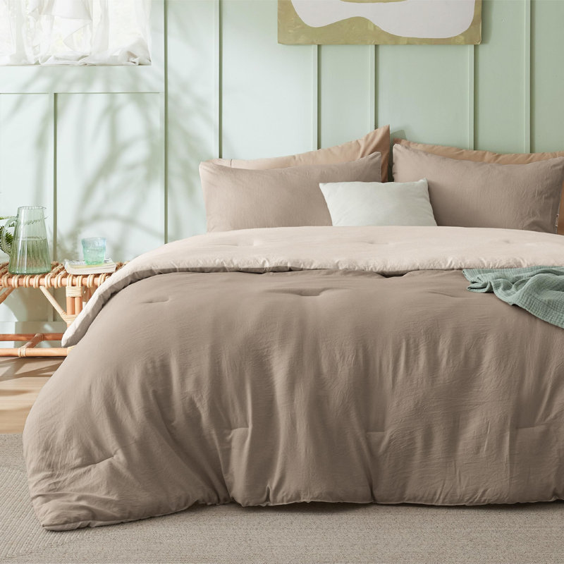 Bedsure Reversible Prewashed Comforter Set, Khaki/Beige, Queen Comforter + 2 Standard Pillowcases