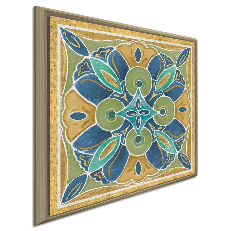 " Free Bird Mexican Tiles I ", 27.5" H x 27.5" W x 2" D, Champagne Floater Frame