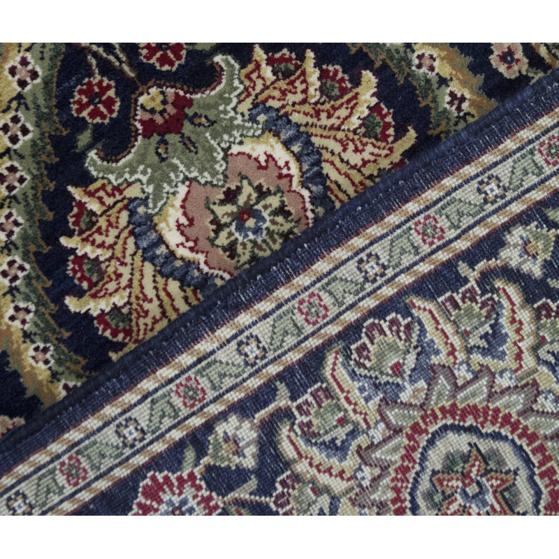 Tapis bleu et ivoire de haute qualité noué à la main