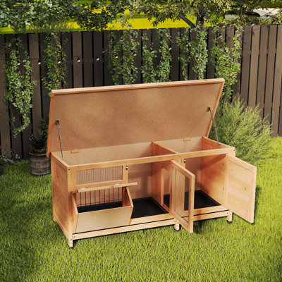 Maile Wooden Rabbit Hutch Bunny Hutch Cage Guinea Pig with Waterproof Roof, No Leak Tray and Feeding Trough, for Rabbits, Chickens, Ducks, Indoor/Outdoor