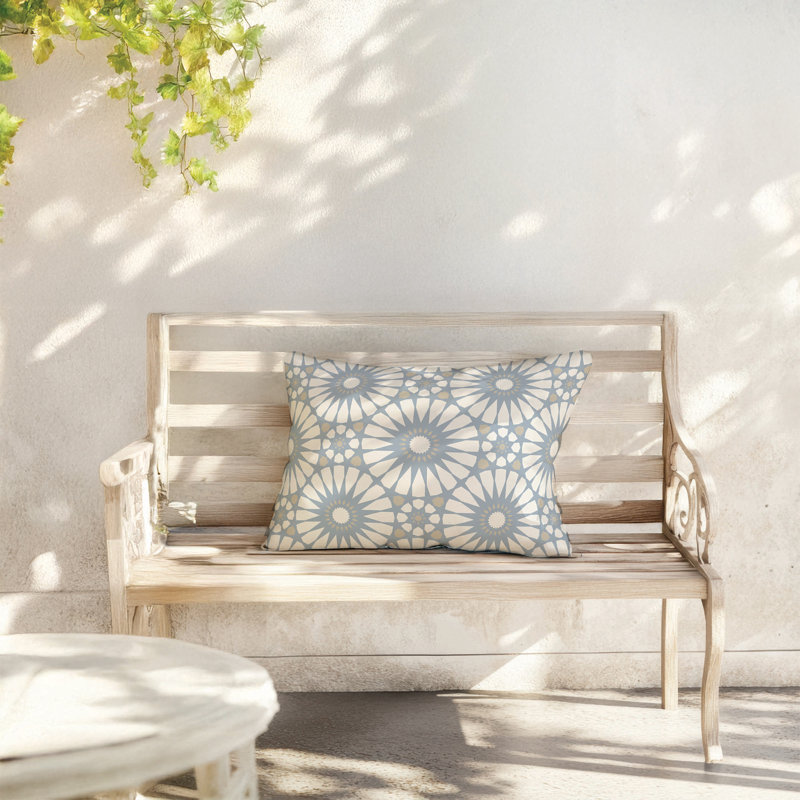 Coussin lombaire d'extérieur à motif géométrique Sylvia, Bleu denim