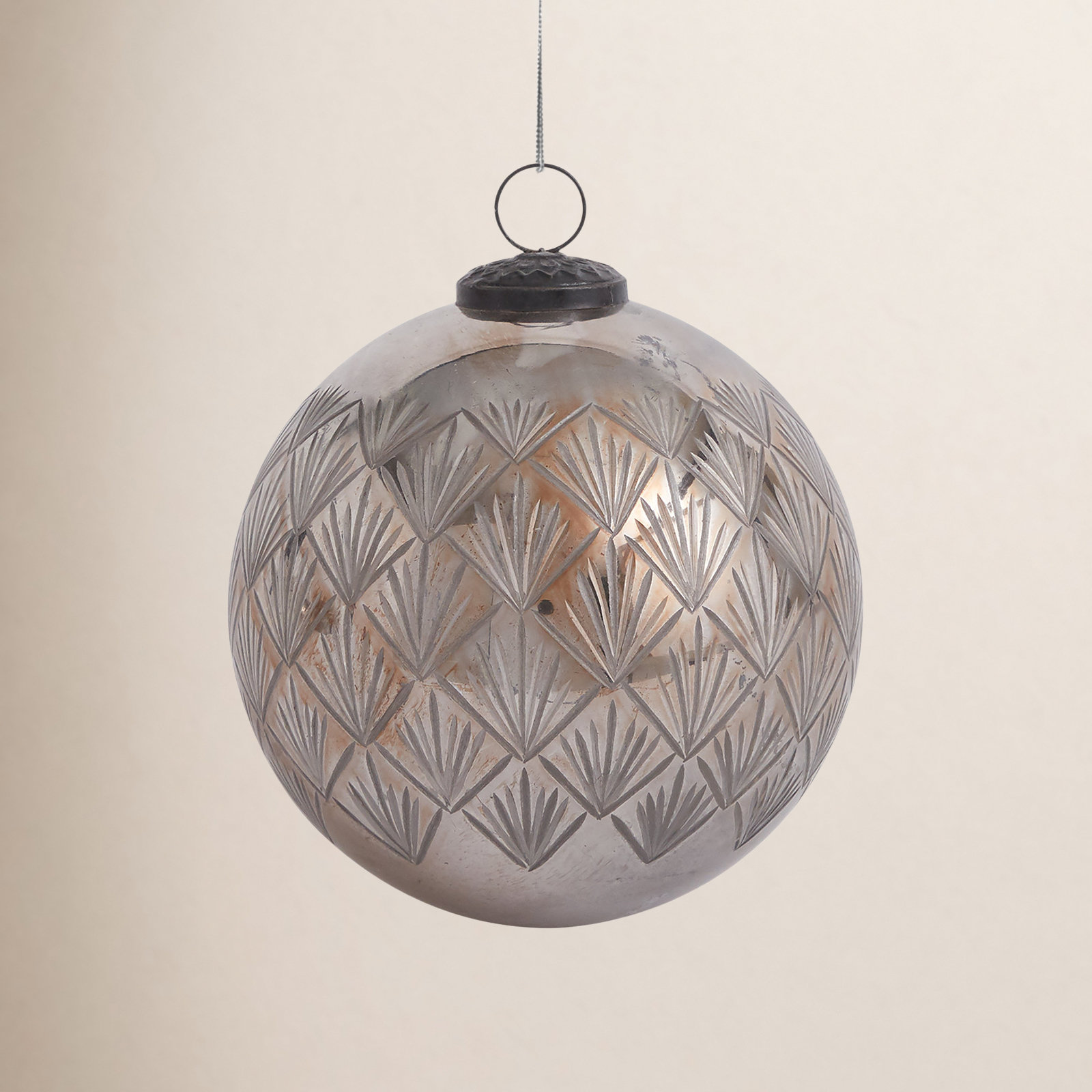 Handmade Glass Ball Ornament, 6.25" H x 5.75" W x 5.75" D