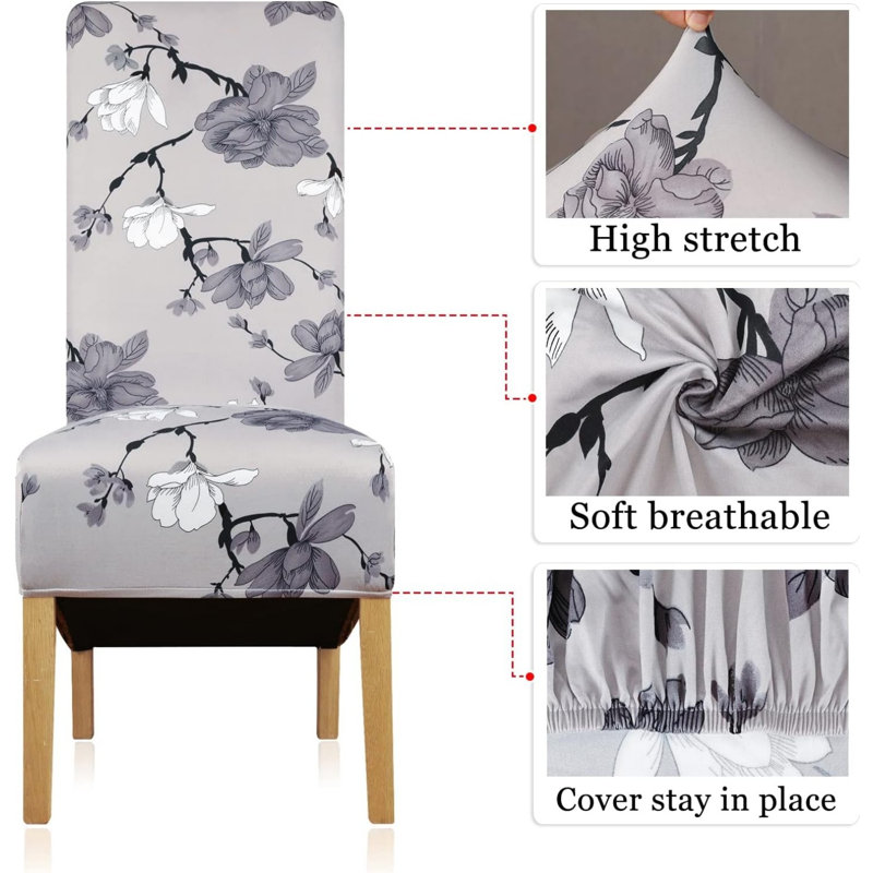 Polyester Box Cushion Dining Chair Slipcover, Polyester - Grey Floral